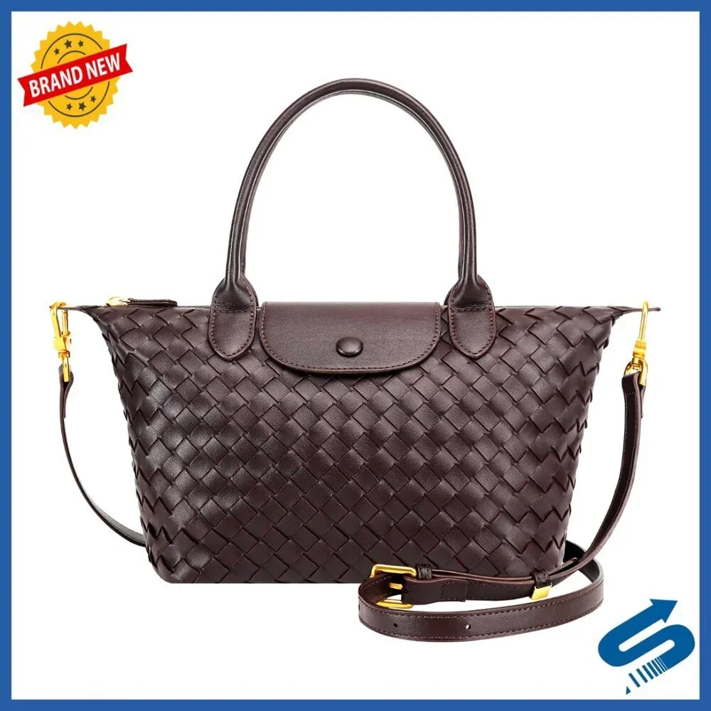 Vegan Leather Woven Tote Crossbody Bag Top Handle Shoulder Purse Chic